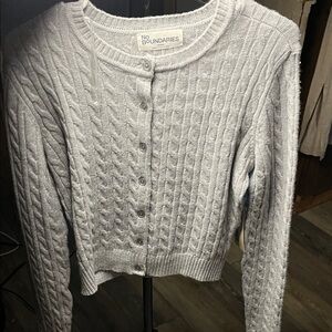 No Boundaries Light Gray Cable Knit Cardigan